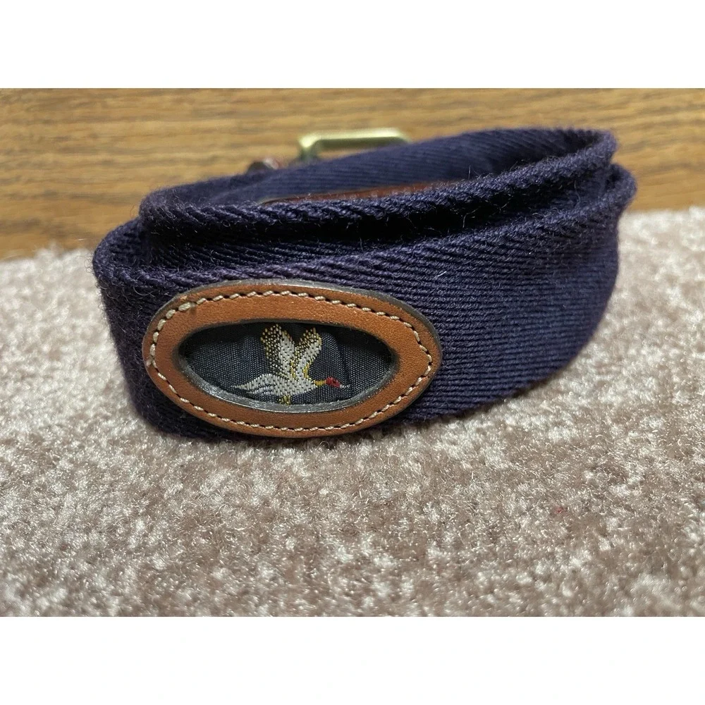 VTG Brighton Leather Belt Duck Size 34 Blue Brown Solid Brass Buckle‎